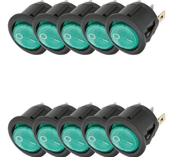 Chave Botão Gangorra Liga Desliga com Led Verde Kcd1-106 - Kit 10 Peças