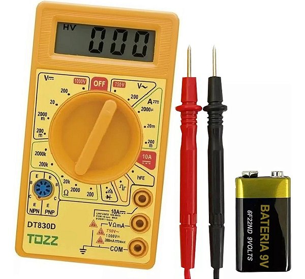 Multímetro Digital Dt-830b Profissional Com Bateria e Cabo Teste