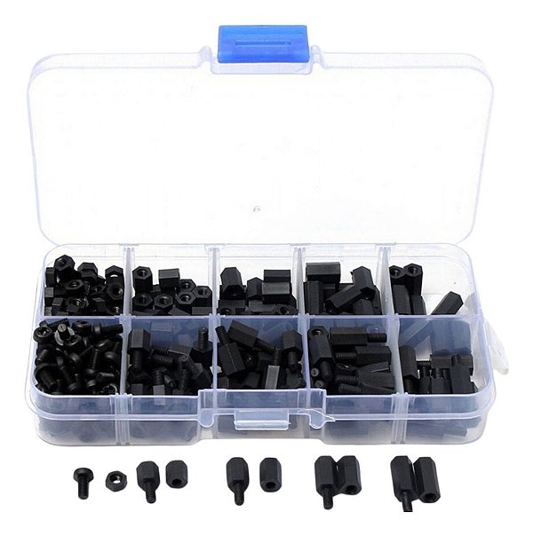 Kit 300 Espaçadores Nylon Parafusos Porcas M3 Case Caixa Organizadora
