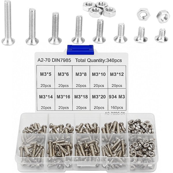 Kit 320 Parafuso Allen M3 Com Porca 4~16 mm Case Caixa Organizadora