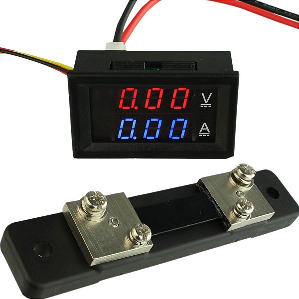 Display Voltimetro Amperimetro 0 a 100v 50A Com Resistor Shunt
