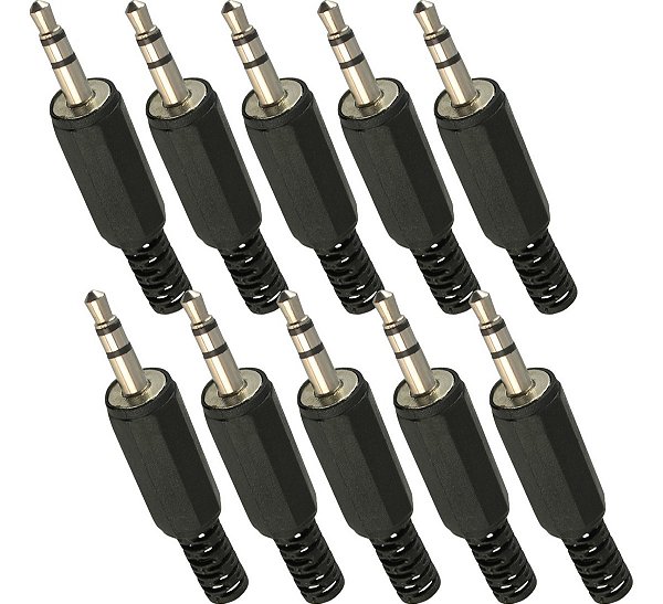 Kit 10 Plug Conector P2 Stereo Plastico Preto 3,5mm para Cabo