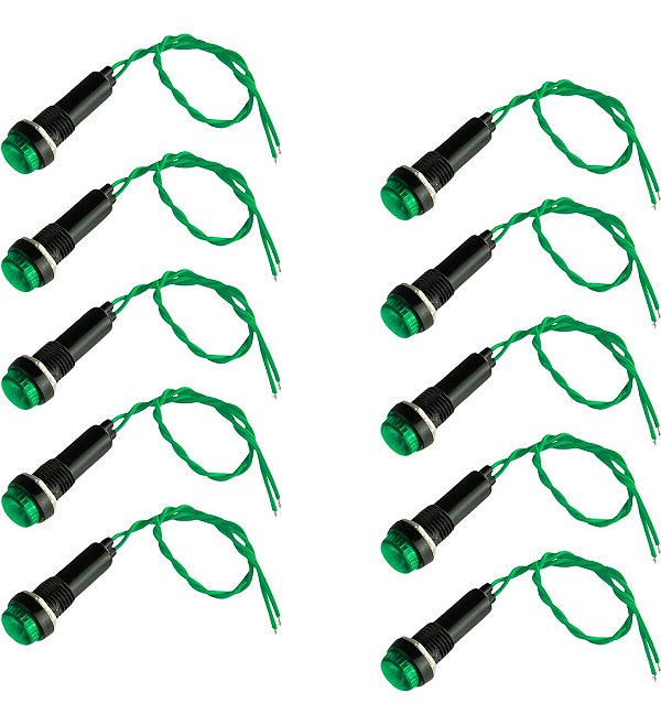 Sinaleiro Led Olho De Boi XD8-2 12V Para Painel Verde - Kit 10 Peças