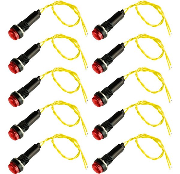 Sinaleiro Led Olho De Boi XD8-2 24V Para Painel Vermelho - Kit 10 Peças