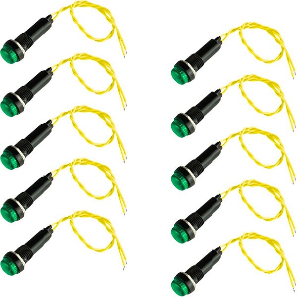 Sinaleiro Led Olho De Boi XD8-2 24V Para Painel Verde - Kit 10 Peças