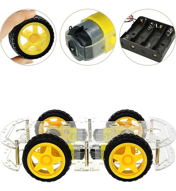 Kit Chassi 4WD Acrílico Robô Carrinho 4 Rodas Compatível Arduino Robótica