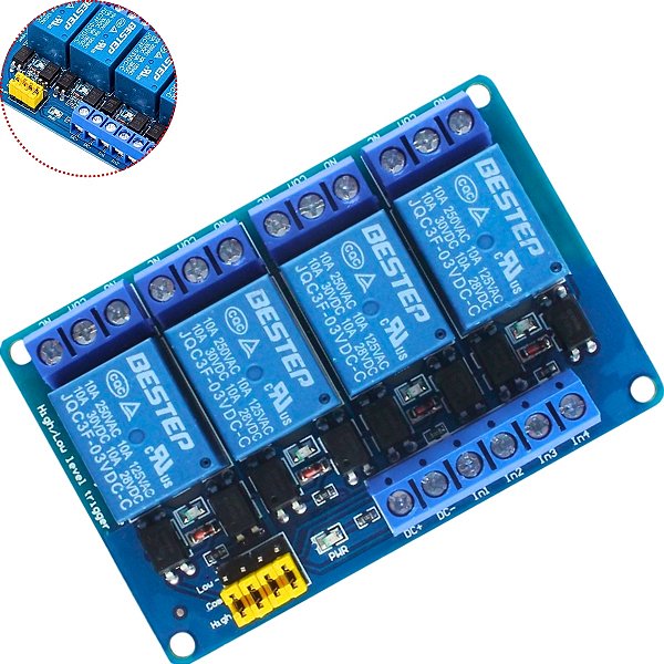 Módulo Rele 3v 10a 4 Canais Com Borne Kre Para Esp32