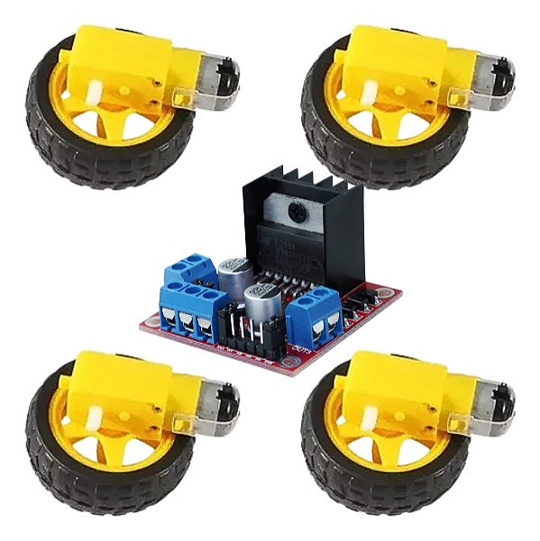 Kit Motor Dc E Roda 68mm Amarelo + Módulo Driver Ponte H L298n Para Arduino