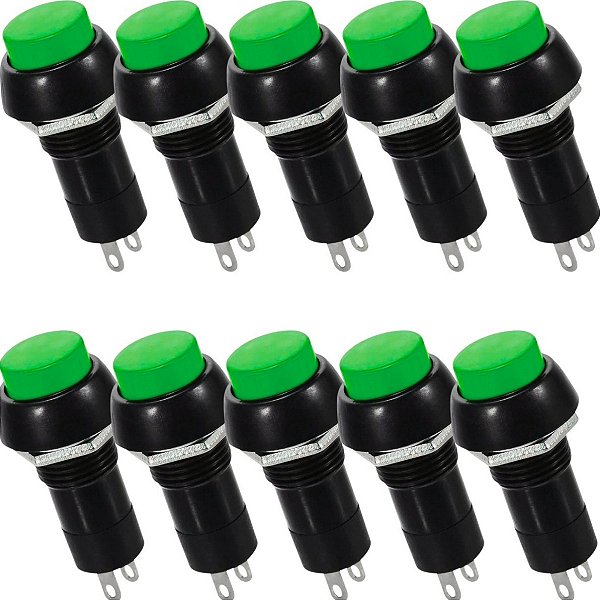 Chave Botão Push Button Pbs-11a Verde Com Trava Kit 10 Peças