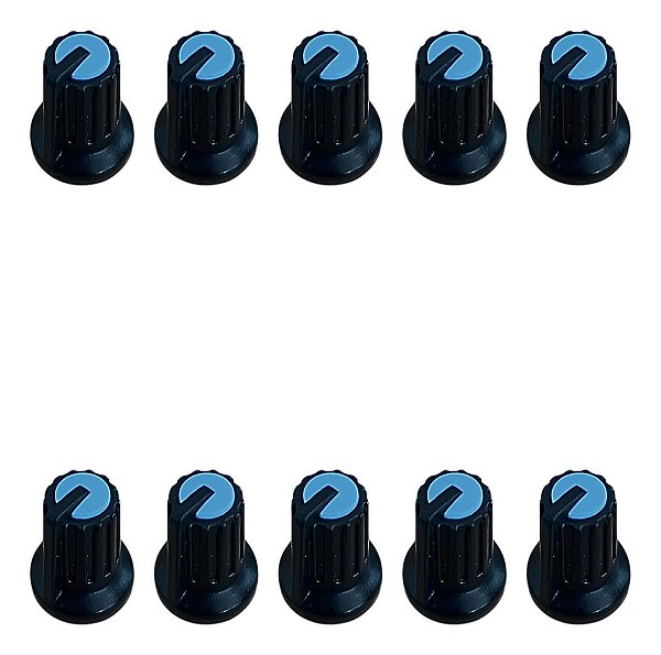 Kit 10 Knob Ka481 Para Potenciômetro Rotativo Eixo Estriado 6mm Preto Azul