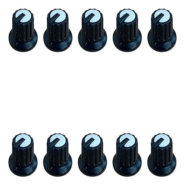 Kit 10 Knob Ka481 Para Potenciômetro Rotativo Eixo Estriado 6mm Preto Branco