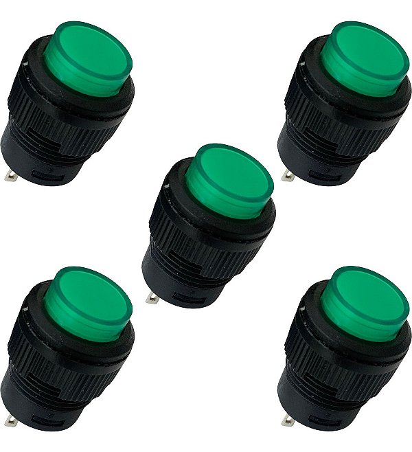 Chave Botão Interruptor De Pressão R16-503a Verde Com Trava 16mm Sem Neon 250v