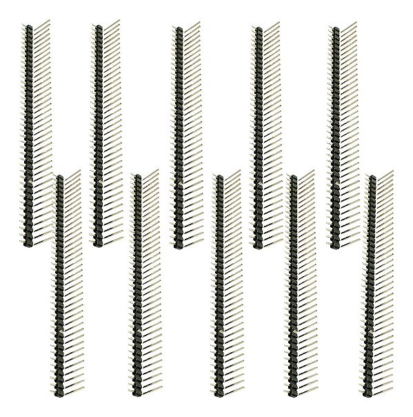 Kit 10 Barra Conector de Pinos 1x40 Vias 17mm 2,54mm 90° Macho
