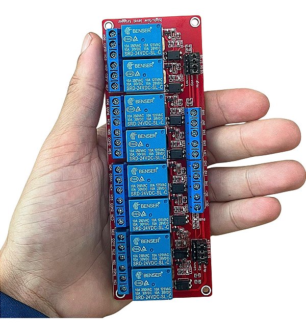 Módulo Relé 24V 10A 8 Canais com Optoacopladores e Borne kre Para Arduino