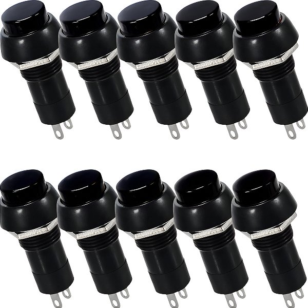 Chave Botão Push Button Pbs-11a Preto Sem Trava Kit 10 Peças - Preto