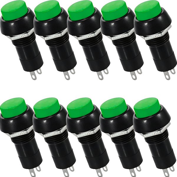 Chave Botão Push Button Pbs-11a Verde Sem Trava Kit 10 Peças - Verde
