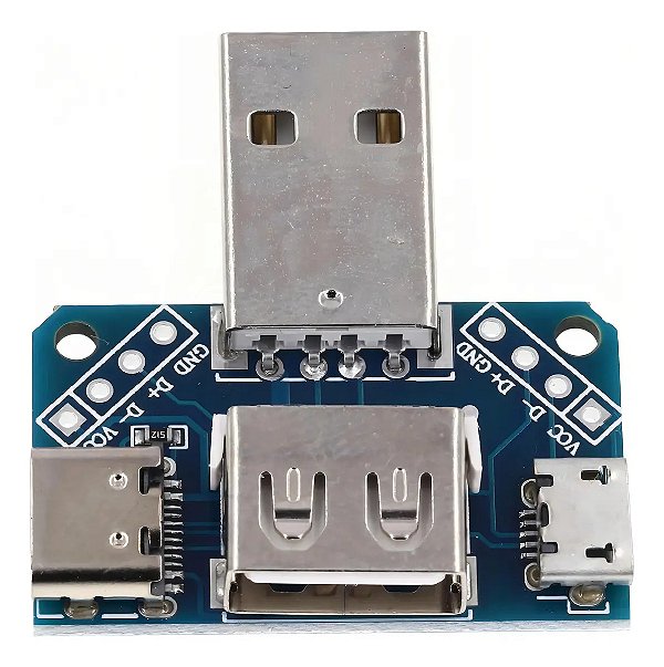 Adaptador Usb 4 Em 1 - Usb Tipo C, Microusb, Usb Fêmea E Dip Azul