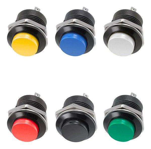 Kit 12x Chave Botão Interruptor R13-507 Sem Trava Bujão Verde Vermelho Branco Azul Amarelo Preto