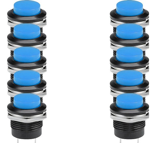 Kit 10 Chaves Push Button R13-507 Botão Start Azul Bujão 16mm Interruptor
