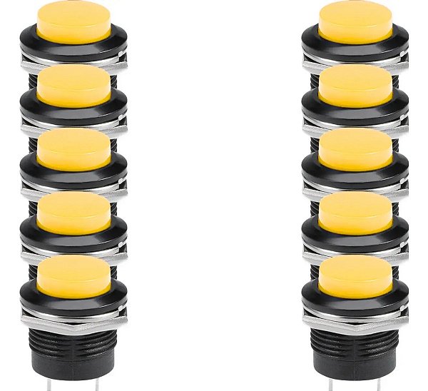 Kit 10 Chaves Push Button R13-507 Botão Start Amarelo Bujão 16mm Interruptor