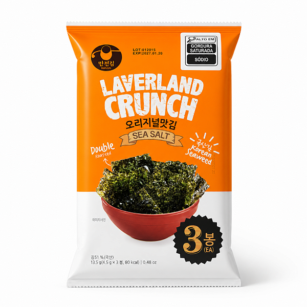 Snack de Alga Nori Laverland Sabor Sal Marinho com 3 Unidades 13,5g