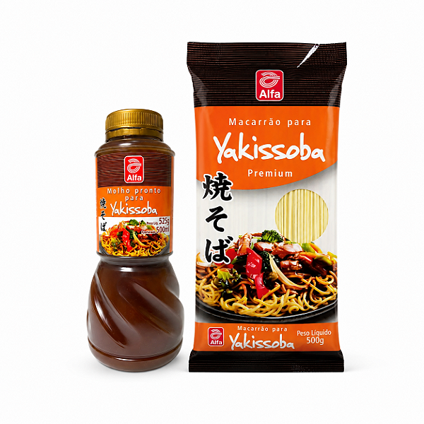 Kit Yakissoba com Macarrão 500g e Molho Pronto Alfa 500ml