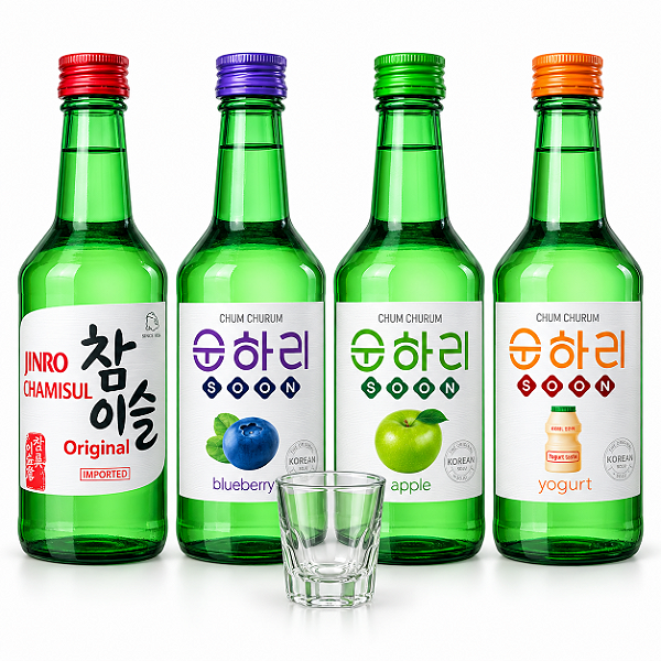 Kit Soju Bebida Coreana Sabores Sortidos com Copinho
