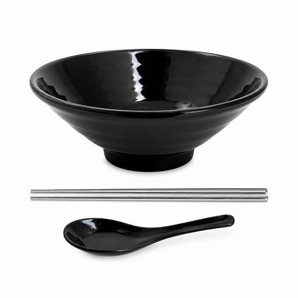 Kit Utensílios Para Lamen 3 Itens Tigela Hashi Colher
