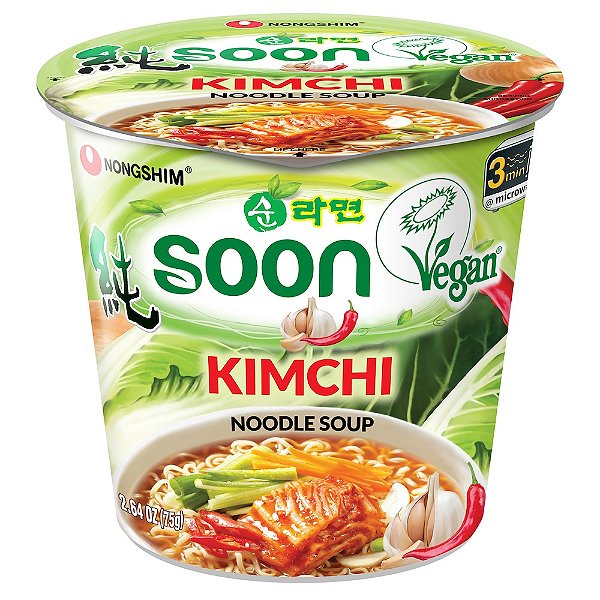 Lamen Vegano Kimchi Vegetais Soon Copo Nongshim Copo 75g