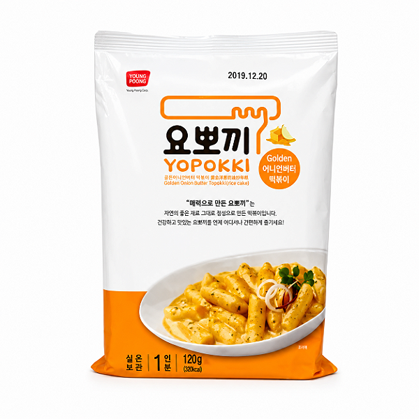 Topokki Sabor Onion Butter Bolinho de Arroz Coreano Instantâneo Yopokki - Pacote 120g