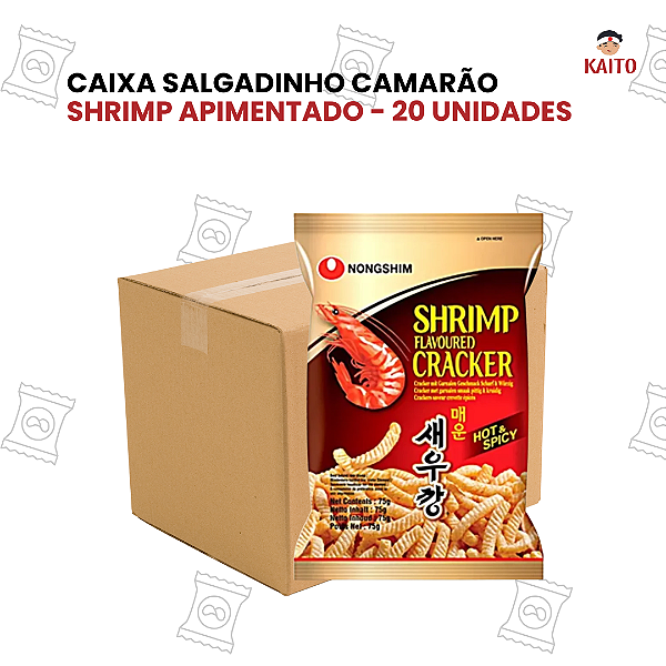 Caixa 20 Unidades Salgadinho Camarao Hot Spicy Shrimp Cracker 75G