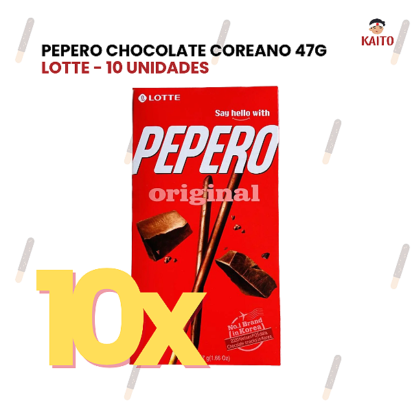 Caixa Com 10 Unidades Pepero Biscoito Palito Chocolate Coreano 47G Lotte