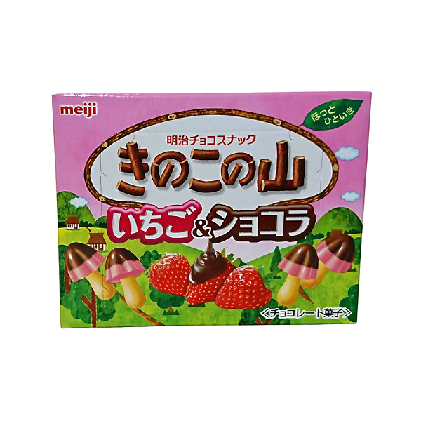 Biscoito Meiji Kinoko No Yama Chocolate Morango Importado Japão 74g
