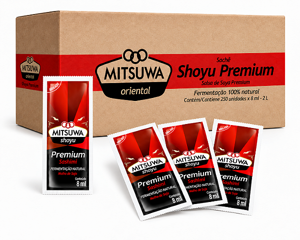 Molho de Soja Shoyu Premium Mitsuwa Sachê 8ml – Caixa com 250 Unidades