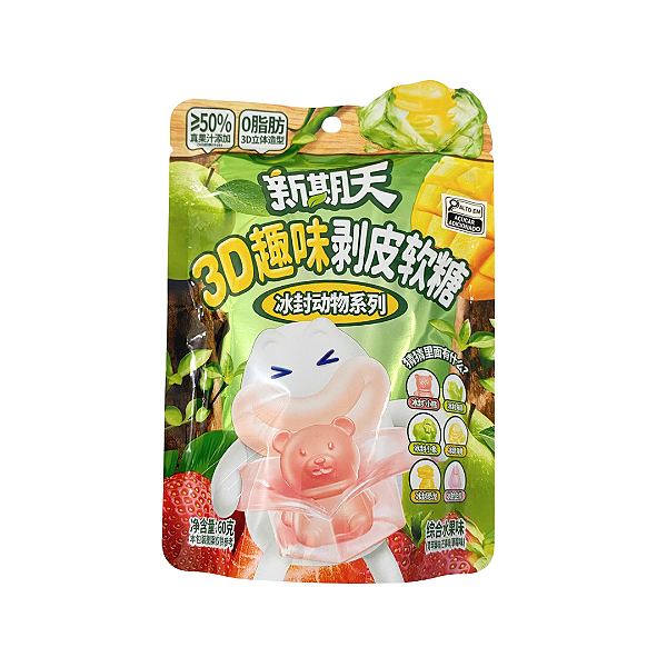 Bala De Goma Descascável 3D Sabor Frutas Sortidas 60g