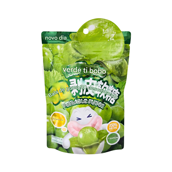 Bala De Goma Descascável 3D Sabor Uva Verde 75g