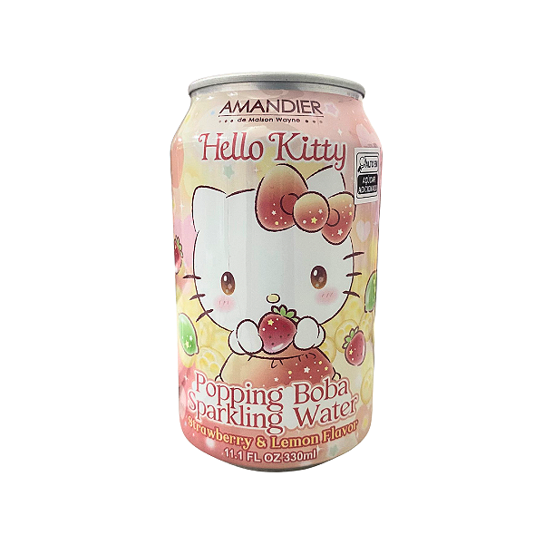 Bebida Gaseificada Hello Kitty Sanrio Com Bubble Sabor Morango E Limão 330ml
