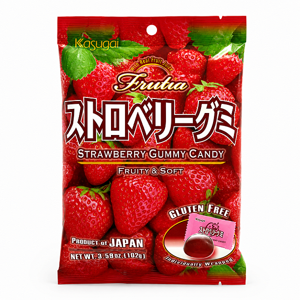 Bala Japonesa Kasugai Gummy Sabor Morango 102g