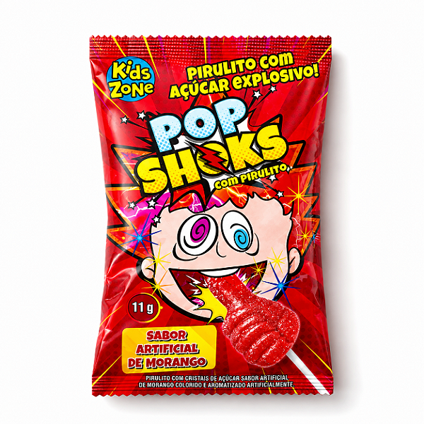 Pirulito Pop Shoks Kids Zone Sabor Morango 11g