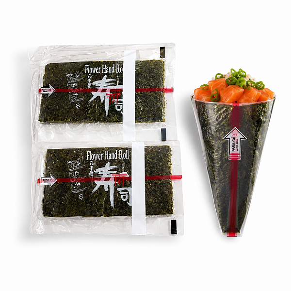 Alga Nori Para Temaki Com Película Filme Protetor 100 Folhas Individuais Manmaru 125g