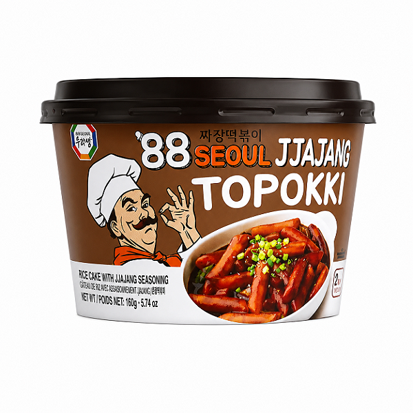 Topokki Bolinho de Arroz Coreano Sabor Jjajang Soja Preta Pote Surasang 163g