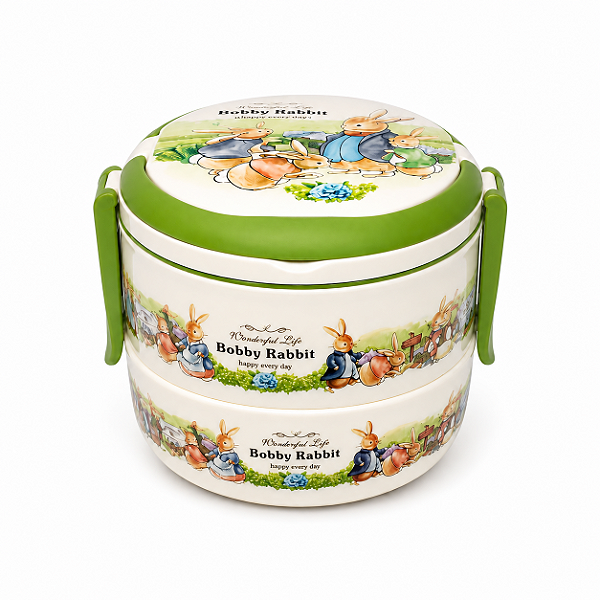 Lunch Box Rabbit Redonda Double com Divisórias Lancheira Marmita Cor Sortida