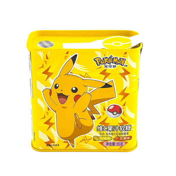 Bala de Goma em Lata Pokémon Pikachu Limão e Manga 95g