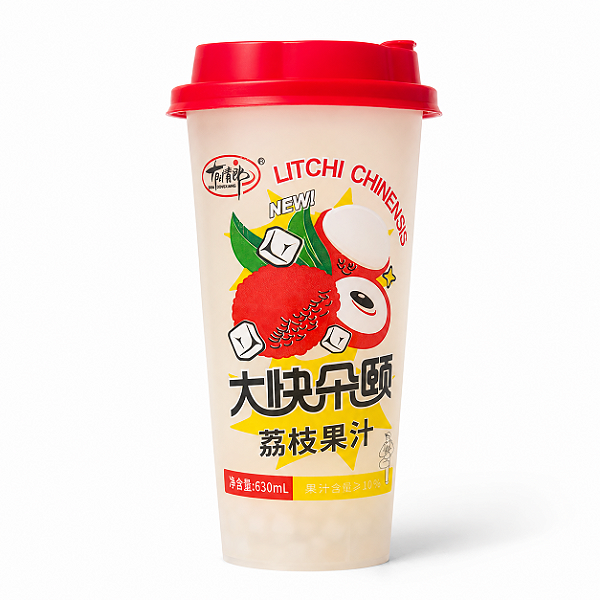 Bebida com Nata de Coco Sabor Lichia Suco no Copo Importado 630ml