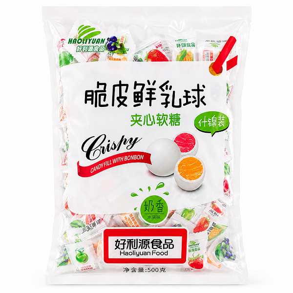 Bala de Goma Chinesa de Leite e Sabores Mistos Haoliyuan 500g
