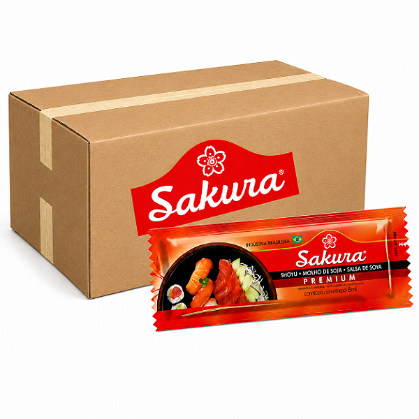Molho de Soja Shoyu Premium Sakura 8ml – Caixa com 300 Sachês