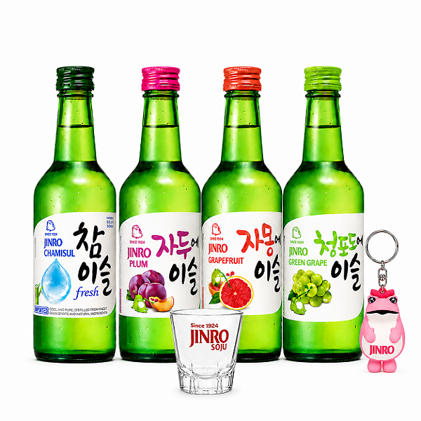 Kit 4 Soju Jinro com Copinho + 1 Chaveiro Cor Sortida – Edição Limitada