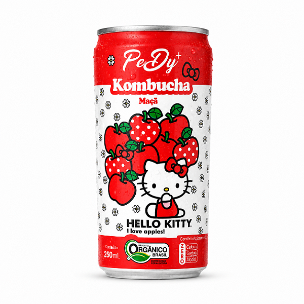 Kombucha Hello Kitty Maçã 260ml Zero Açúcar com Vitaminas