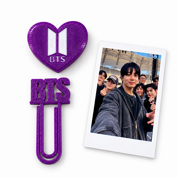 Mini Kit ARMY BTS – Adesivo + Ímã Coração + Clips