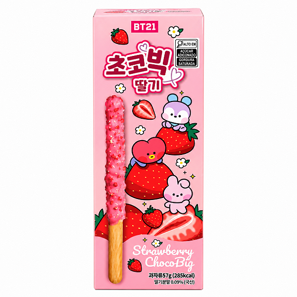 Biscoito Coreano em Palito Coberto de Morango BT21 Strawberry Chocobig 57g